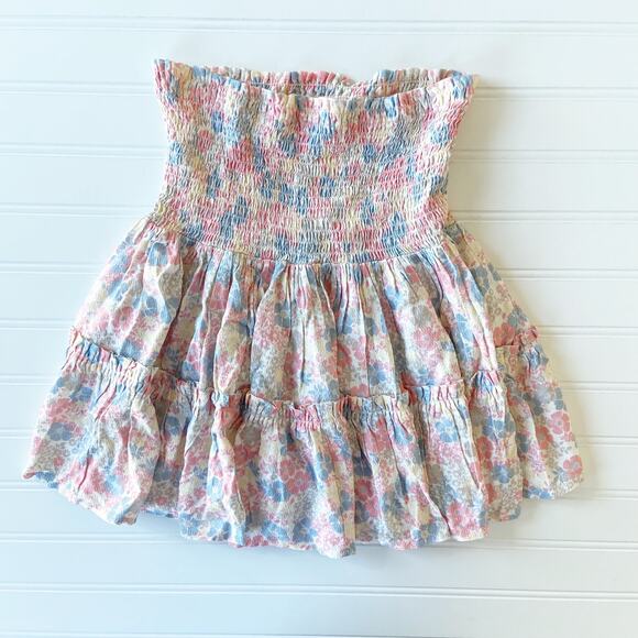 REVOLVE Bobi Black S Pink Pastel Boho Festival Floral Smocked Ruffle Mini Skirt - Picture 3 of 8